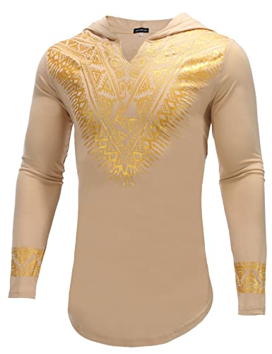 Pacinoble Mens African Dashiki Shirt Metallic Floral Printed Slim Fit Long Sleeve V Neck Shirts Blouse2