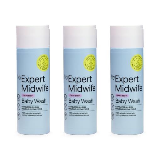 My Expert Midwife Baby Cleansing Wash, Newborn Bath & Body Wash, Sensitive Skin + Fragrance Free, Dematalogically Tested, Pack Of 3