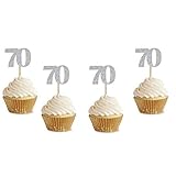 Glitter Silver 70th Birthday Party Cupcake Toppers. 24 Pack Number"70" Cupcake Toppers