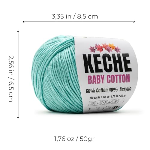 Image of Keche Baby Cotton, 60% Cotton 40% Acrylic Yarn, Soft Cotton Yarn for Crochet and Knitting, Amigurumi Yarn 1 Skein /Ball 1.76 Oz (50g) / 180 Yrds (165m) - Baby Blue