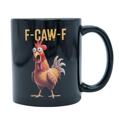 Taza de cerámica negra con diseño de pollo 11 oz miniatura 1