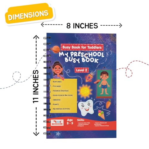 Image of CocoMoco Kids My Preschool Busy Book For Toddlers Level 2 With Body Parts,Planets,Opposites,Emotions | Quiet Book For Kids Learning Toys For 3-5 Year Olds | Montessori Learning (Pack Of 10),Multicolor