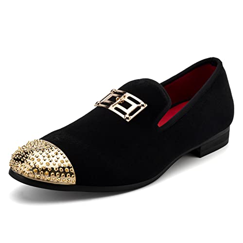 Image of Meijiana Mens Dress Shoes - Black Velvet Loafers for Men with Metal Buckle - Fashion Casual Business Formal Mens Black Dress Shoes - Comfortable Rubber Sole