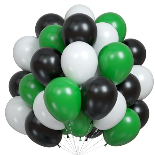 Image of Black White Green Balloons, 60PCS Green Black Foootball Birthday Balloons, 12Inch Green White Latex Balloons Foootball Party Balloons for Boys Video Game Sprots Soccer Theme Party Baby Shower Supplies