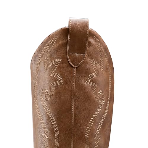 Image of DREAM PAIRS Cowboy Boots For Women, Comfortable Pull On Zipper Chunky Heel Pointed Toe Embroidered Western Cowgirl Knee High Boots