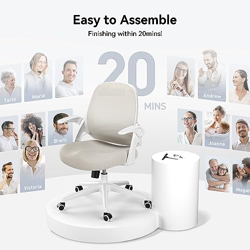 Hbada Office Chair Desk Chair With Flip Up Arm, Breathable Mesh Ergonomic Office Chair With Adjustable Height & Pu Wheels, Swivel Computer Chair Home Office Chair, Beige #TOP6