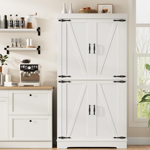 Kitchen-Pantry-Cabinet-Storage-Cabinet-with-4-Doors-and-Shelves-Kitchen-Cabinet-Kitchen-Pantry-Storage-Cabinet-Tall-Food-Pantry-Cabinets-Farmhouse-Furniture-for-Kitchen-Dining-Room-Storage-White Kitchen Pantry Cabinet Storage Cabinet with 4 Doors and Shelves Kitchen Cabinet Kitchen Pantry Storage Cabinet Tall Food Pantry Cabinets Farmhouse Furniture for Kitchen Dining Room Storage White