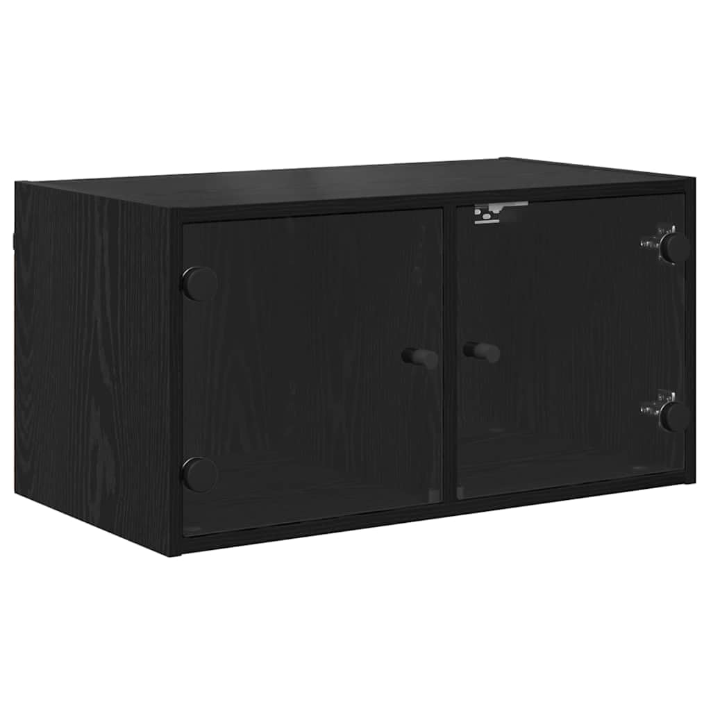 Armario de pared con aspecto de roble negro, 68 x 37 x 35 cm, armario colgante moderno con puertas de cristal y 2 compartimentos de material de madera – Escaparate de pared para salón y