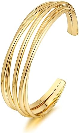 Gold Cuff Bracelet for Women Chunky Multi-layer Cross Wire Open Bracelet Hollow Wide Cuff Bracelets Adjustable Gold Open Cuff Bangle Bracelet