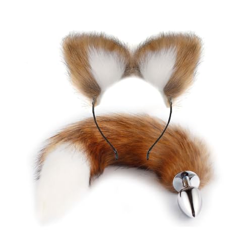 Ooiixx Butt Plug Fox Tail Cosplay Anal Plug Anal Butt Plug Adult Sex Toys for Beginner Women Men Couple (18 Brown Kit)