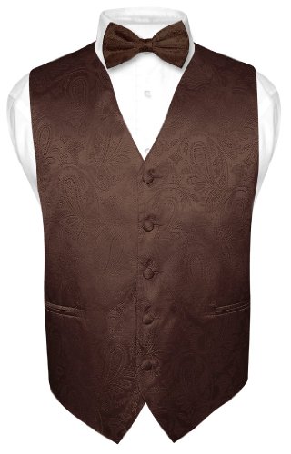 Vesuvio Napoli Men's Paisley Design Dress Vest & Bow Tie BLACK Bow Tie Set for Suit Tuxedo