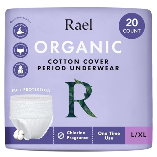 Rael Disposable Underwear for Women, Organic Cotton Cover - Postpartum Essentials, Leak Locker, Unscented, Maximum Coverage (Size L-XL, 20 Count)