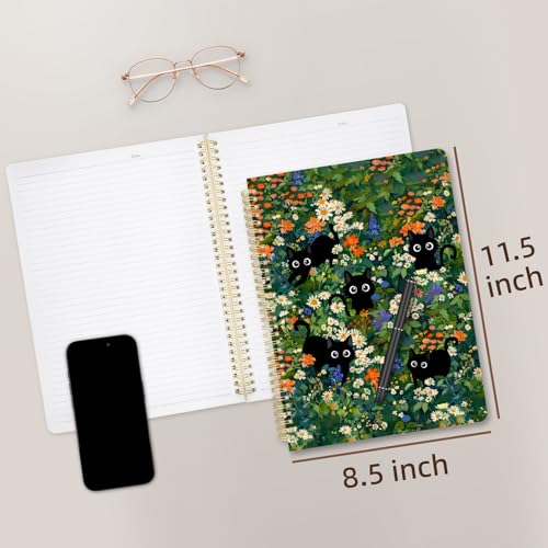 Image of Cute Spiral Notebook 8.5 x 11 lined Journal A4 with Pocket, Cat | 70 page, Note Book with Pocket, Large, Big, Hard Cover, Aesthetic, Pretty Design, for Women, Girls, Kawaii