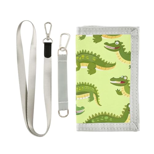 zyrtty Kids Wallets for Boys Girls Ages 4-18 Trifold, Cute Little Crocodile Green Wallet with Zippered Coin Pocket and Card Holders, Novelty Wallet for Childrens Birthday Gifts