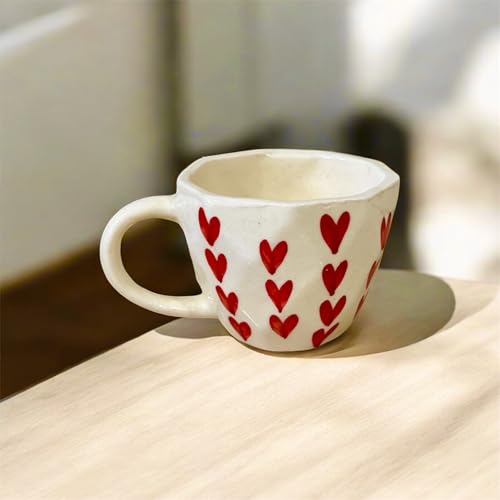 Image of Handcrafted Ceramic Heart Mug 220ml | Cute Red Heart Coffee & Tea Cup | Premium Handmade Mug for Home, Office, Couples Gift, Valentine Gift