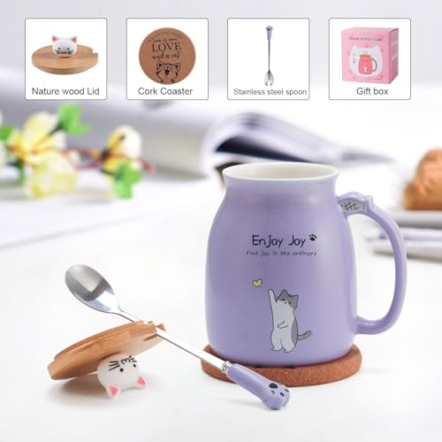 Taza de cerámica con tapa de gato kawaii y cuchara 16oz miniatura 4
