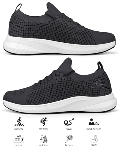 Image of Mens Slip on Lightweight Walking Shoes Non Slip Breathable Running Shoes Comfort Tennis Workout Gym Sneakers with Shoelace
