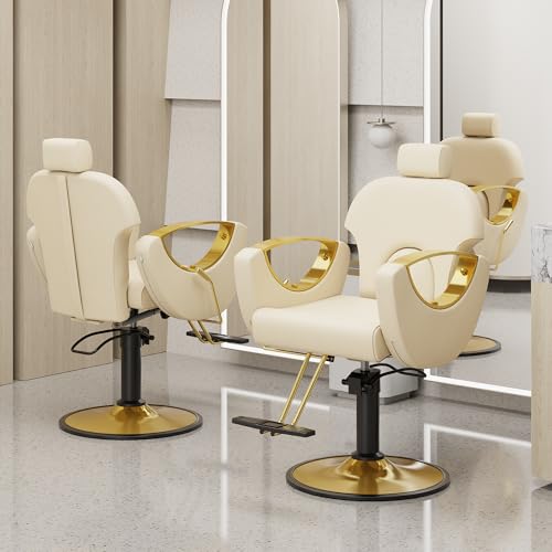 Image of LOUVIXA Barber Chair, Salon Chair for Hair Stylist, Height Adjustable Hydraulic Hair Reclining Salon Chairs, 360 Degrees Rotation, Multi-Function Shampoo Chair for Barbershop (Beige)