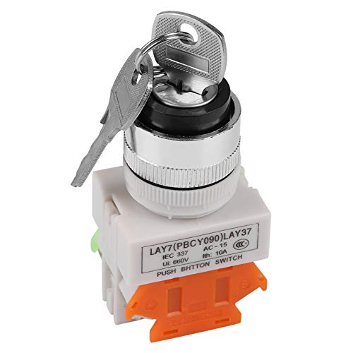 Nivvity Interruptor con Llave, 2 Posiciones Interruptor Giratorio con Llave, 2 Llaves, Montaje de 22 mm LAY37-11Y / 21