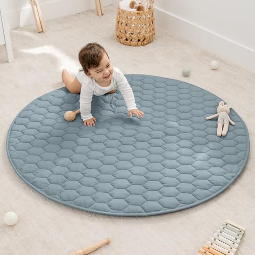 Comfy Cubs Round Kids Play Mat - Medium 48 inches Soft Quilted Baby Floor Mat with Non-Slip Bottom - Plush Design for Toddlers' Playtime - Comfortable...