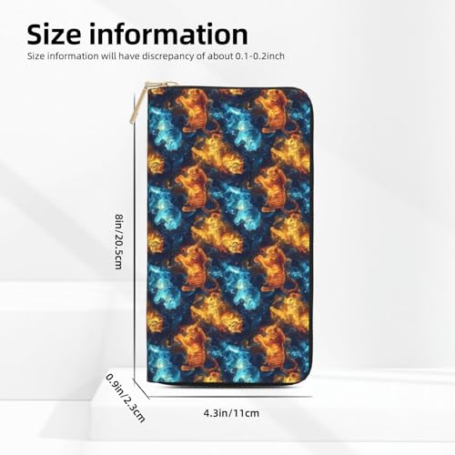 Leather Thin Slim Wallets for Women & Men - Starry Sky Flame Tiger Print Card Wallet Holder with Zipper2