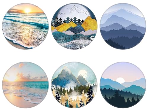 (6 Pack) Collapsible Cell Phone Grip for Smartphones,Mobile Expanding Cellphone Holder Kicktand for Phone and Case - Beach Mountain Sunrise