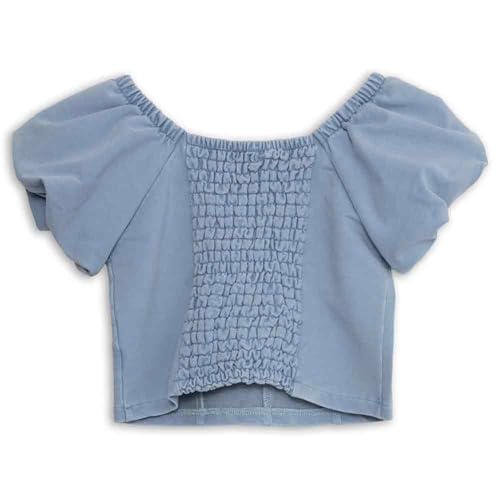 Image of Speechless Girls' Short Sleeve Knit Denim Studded Pullover Top