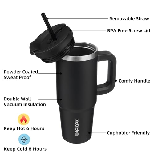 Image of BJPKPK 30oz Stainless Steel Insulated Tumbler With Handle And Lid Straw Travel Coffee Mug Thermal Cup,Black