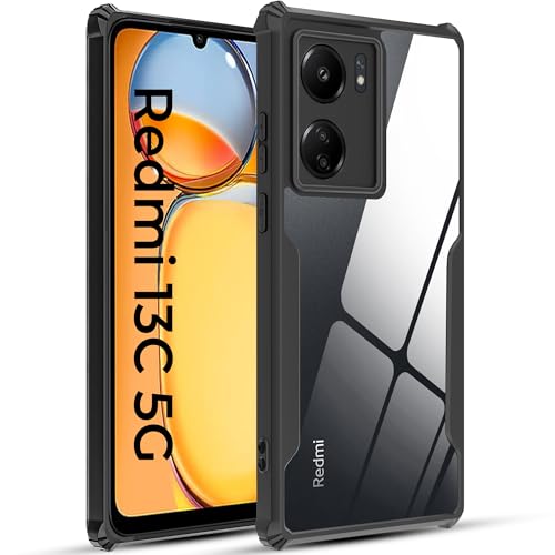 Image of A rtistque Clear Hard Transparent Acrylic Armor Anti-Drop Shockproof TPU Edge Back Cover Case for Redmi 13c - Black