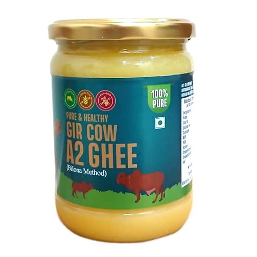 A2 Gir Cow Ghee Organic Bilona Method 500ml 100% Pure & Healthy | Authentically made by Hand Churning Curd/Bilona Method | Grassfed, Cultured, Premium & Traditional Ghee | Immunity Booster (500ml)