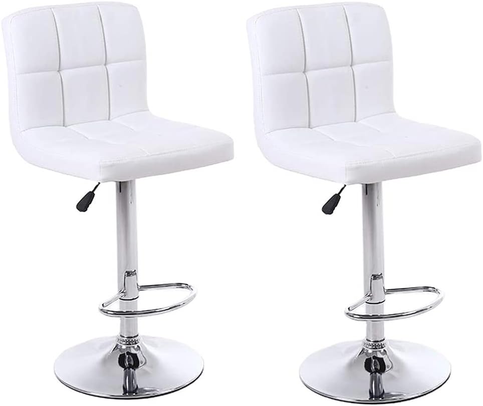 LANNY White PU Leather Bar Stool High Chair for Kitchen,Bar Counter Adjustable Up and Down Office Chair (2) pcs