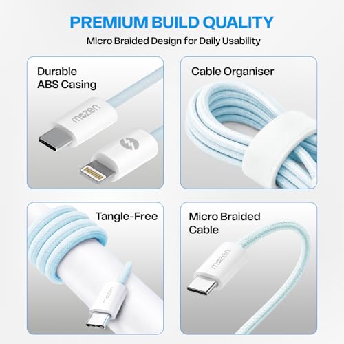 Image of Amkette MOZEN Certified 27W lightning cable iphone, 480Mbps Data Sync, Premium Braided Build, ABS Connector, (MFi-Standard & BIS Certified), Compatible with iPhone 5-14 & iPad lighting cable iphone