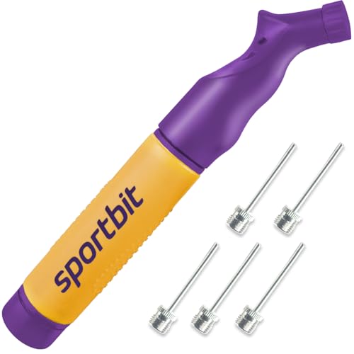 Image of SPORTBIT Ball Pump for Sports Balls - Push & Pull Inflating System - Hand Pump for All Exercise Balls - Volleyball Pump, Basketball Inflator, Football & Soccer Ball Air Pump - Goes with 5 Needles Set