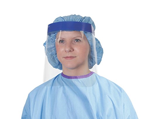 Medline Disposable Full Length Face Shield, Anti-Fog Polyester, Extra Long, 9.5 Inches Long, Foam Top, Elastic Band, Case of 40 Each