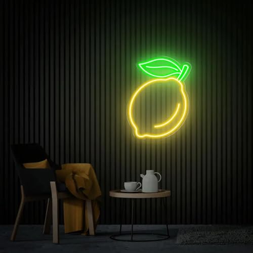 Image of Lemon LED Sign,Cute Lemon Neon Sign Decorations,Fruit Light up Signs Hanging Wall Art Lamp for kitchen Bar Club Party Fruit Shop Restaurant Bedroom,5V USB Powered,Dimmable Design