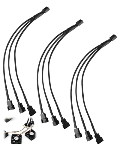 Zynqo Lot de 3 câbles répartiteurs de ventilateur PWM (3 broches + 4 broches) 1 vers 3, adaptateur Y pour ventilateur de boîtier PC, ventilateur CPU,...