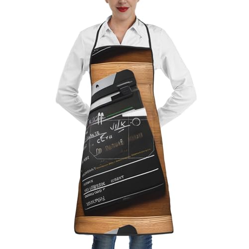 ABYchdd Delantal de poliéster con estampado de tablillas de películas con bolsillo, delantal de cocina de poliéster para cocina, restaurante, manualidades