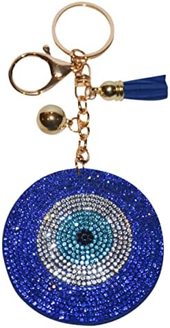 Popfizzy Evil Eye Keychain for Women Crystal Bag Charm Bling Purse Charm Crystal Backpack Clip for Girls Car Keyring