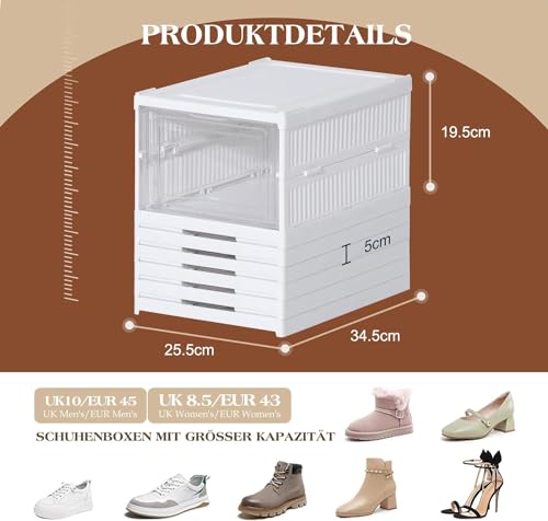 Squado Scatole Scarpe Porta Trasparenti 6 Piani Pieghevole Contenitori Organizzatore Portascarpe Scarpiera Shoe Storage Box Con Coperchio - 5