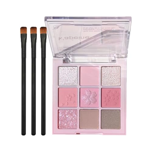Pink Eyeshadow Palette 9 Colour Glitter Matte & Shimmer Pink Brown Eye Shadow Pallets For Women, Long Lasting Highly Pigmented Eyeshadow Make-Up Palettes Waterproof Blendable Glitter Eyeshadow