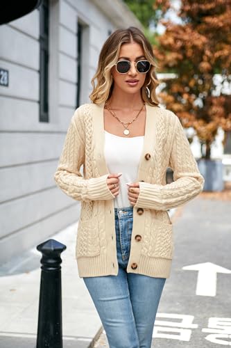 Image of Womens Cardigan Sweaters Cable Knit Sweater 2026 Fall Winter Chunky Open Front Button Down Coats with Pockets