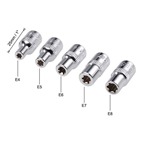 sourcing map 1/4-Inch Drive External Torx Shallow Socket Set E4 E5 E6 E7 E8 Cr-V Steel 5 Pcs