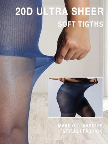 Image of MERYLURE Plus Size Sheer Tights for Women,20D Control Top Pantyhose Reinforced Toes High Waist Stockings 3 Pairs 1XL-6XL