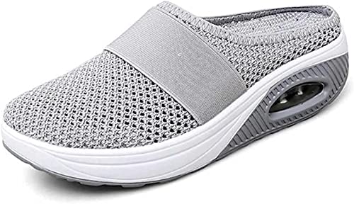 Dosurgorn Women's Air Cushion Slip-On Walking Shoes- Orthopedic Diabetic Walking Shoes, Mesh Orthopedic Diabetic Walking Shoes (Grey, 8, Numeric_8)