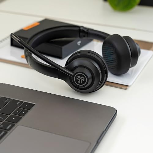 JLab Go Work, Auriculares Inalambricos con Microfono 45 Tiempo de Reproducción - Auriculares Inalambricos PC, Cascos con Microfono - Dual Cable o Inalámbrico Auricular Oficina Teleoperador