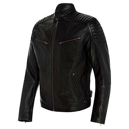 Men's Genuine Black Leather Vintage Cafe Racer Biker Jacket3