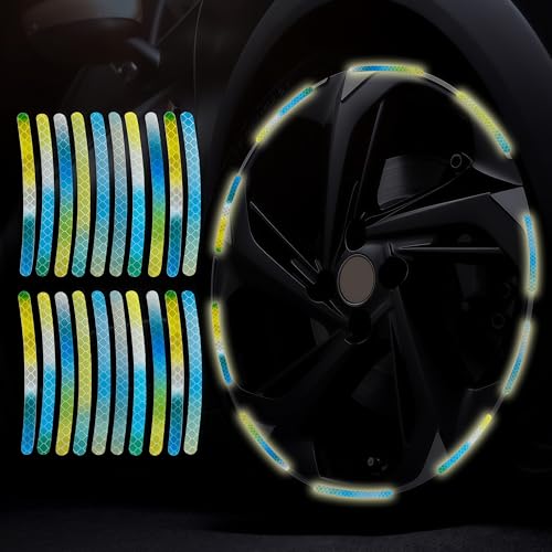Image of 20PCS Car Wheel Reflective Decorative Strip,Night Safety Warning Stickers,Cars,Motorcycles,Bicycles are Applicable, Colorful and Diverse, a Street the Most Beautiful Car (Yellow-Blue)