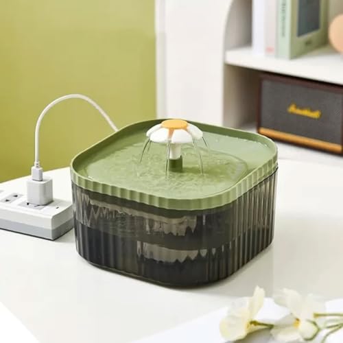 Image of Automatic Pet Water Fountain for Cats and Dogs Ultra-Quiet| BPA-Free and Easy to Clean 2.5L Capacity with Flower Design and Filter System| Encourages Hydration and Fresh Water Flow (Green)