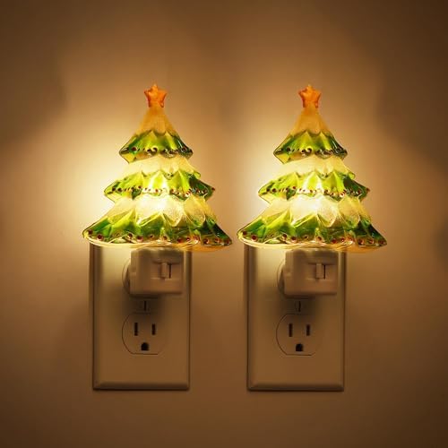 JandCase Christmas Tree Night Light, 2 Pack 3000K Night Lights Plug into Wall,Cute & Funny Christmas Night Light for kids,Plug in Vintage Decor Nightlight with 360° Rotatable for Home Party Decor