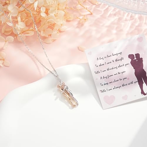 ReBest 925 Sterling Silver Hug Couple Necklace for Women Men Couples Jewelry Rose Gold — view 5